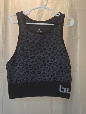 NUX Black & Gray Leopard Print Crop Tank Top